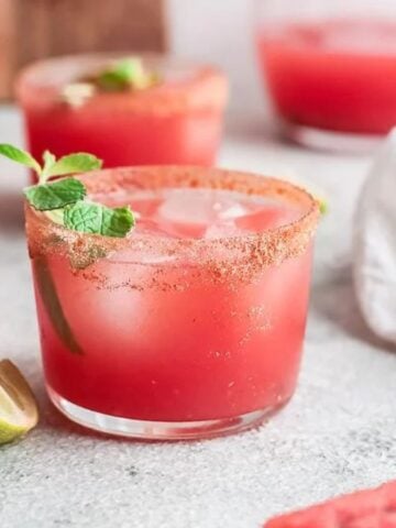 Glasses of Tangy and Sweet Watermelon Paloma Cocktail.