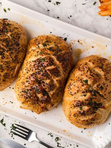 Top view of Air Fryer Bruschetta Stuffed Chicken Breasts.