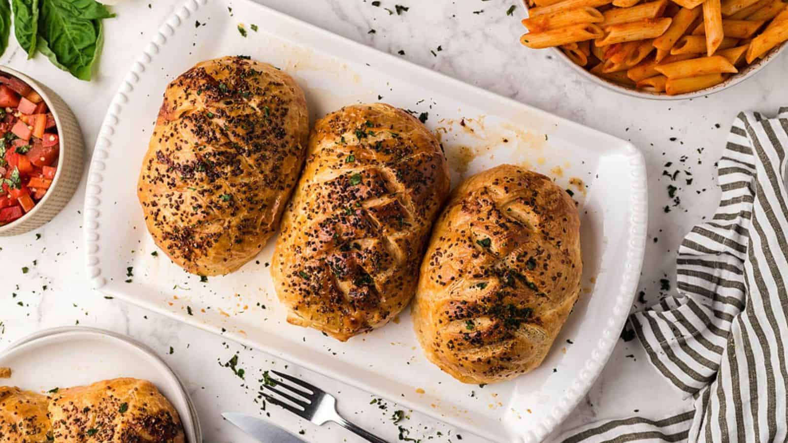 Top view of Air Fryer Bruschetta Stuffed Chicken Breasts.