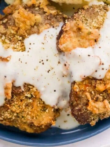 Close-up image of Air Fryer Chicken Fried Steak.