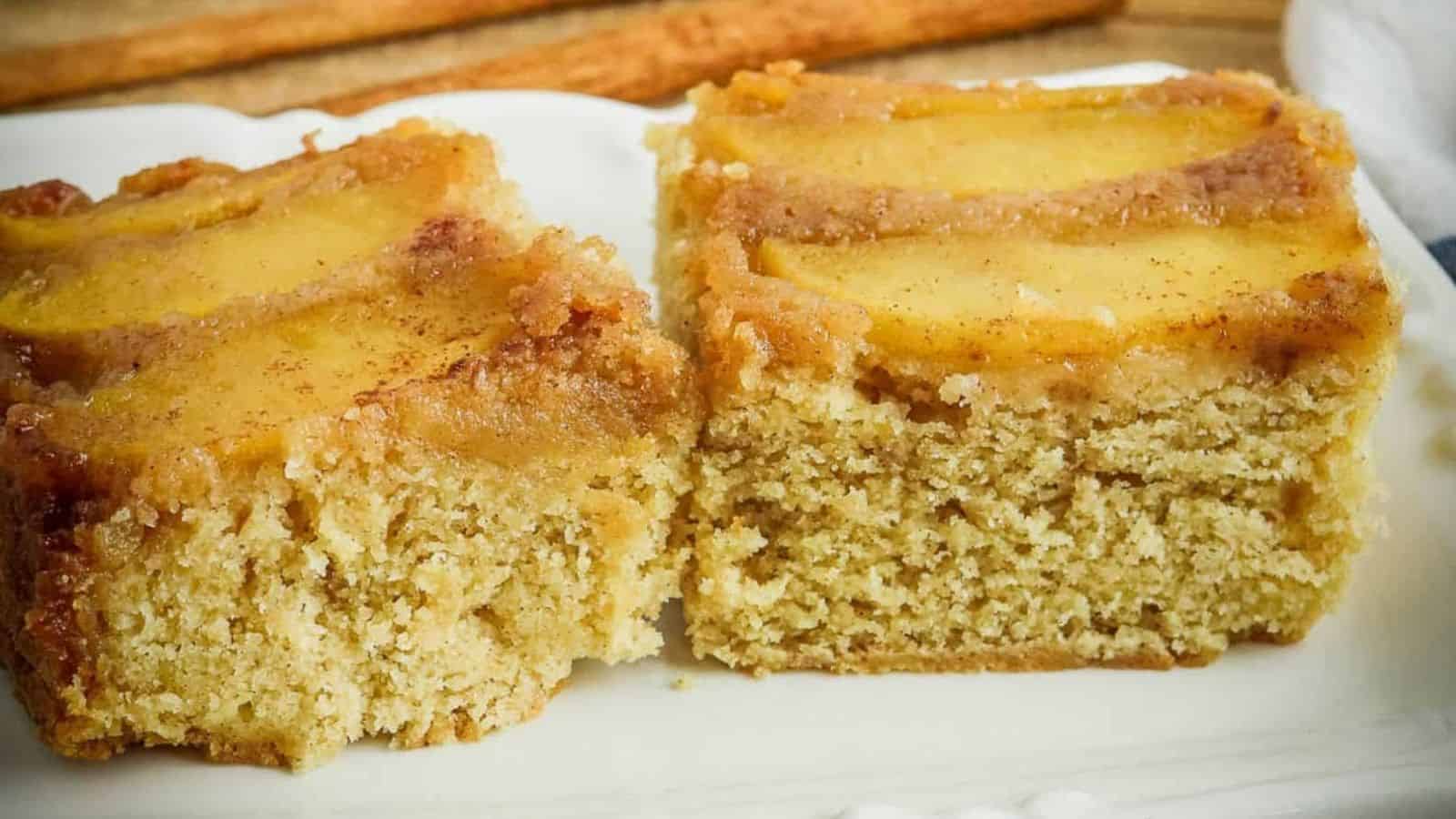 A slice of apple cinnamon coffee cake on a plate.