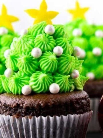 Chocolate christmas tree cupcakes.