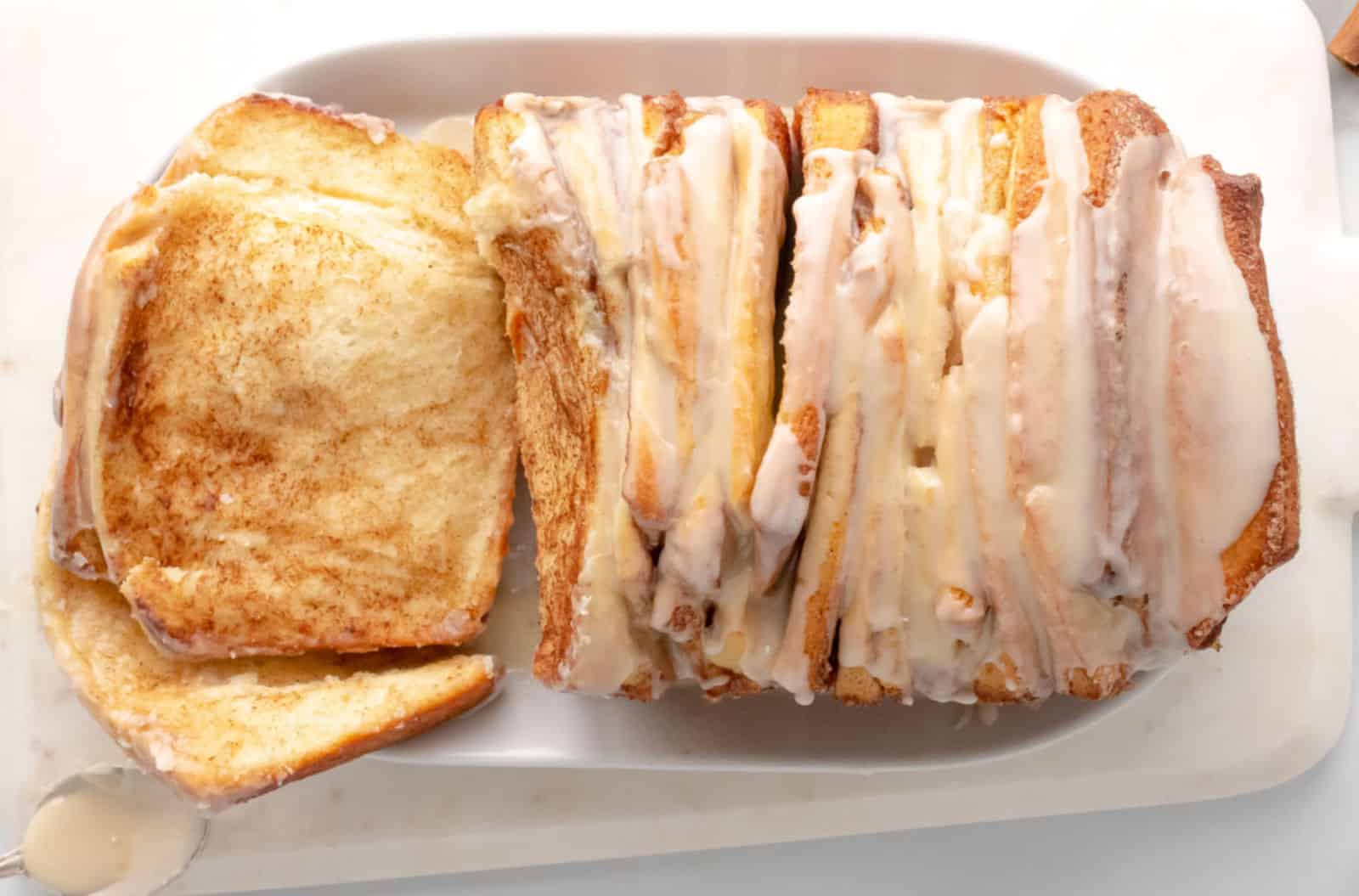 An overhead view of a cinnamon bread.