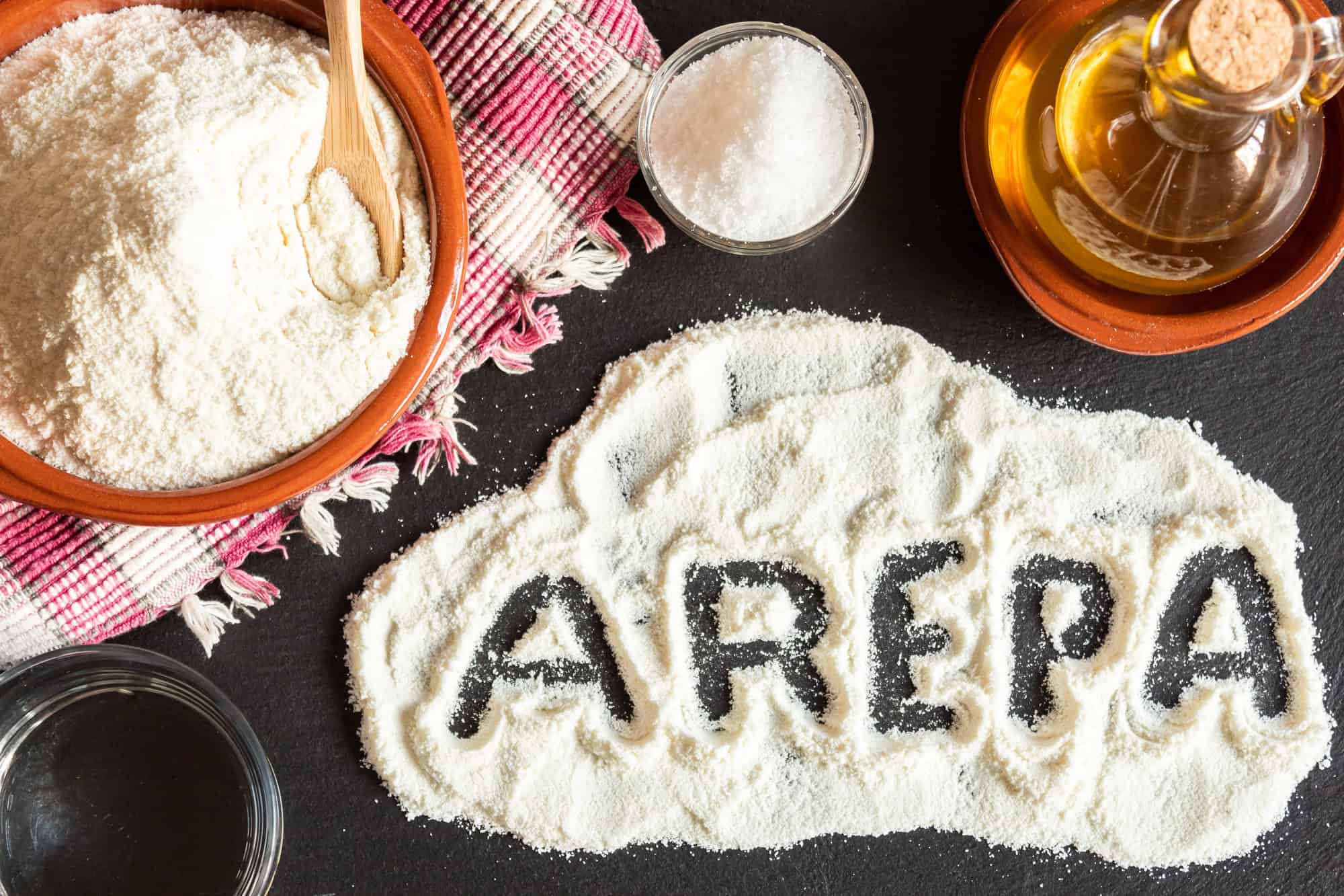 Ingredients for making corn arepas.