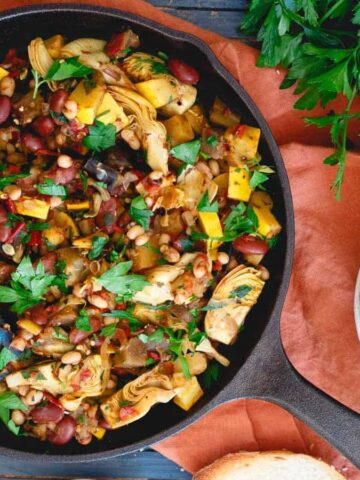 Top view of End of Summer Vegetable Bean Skillet.