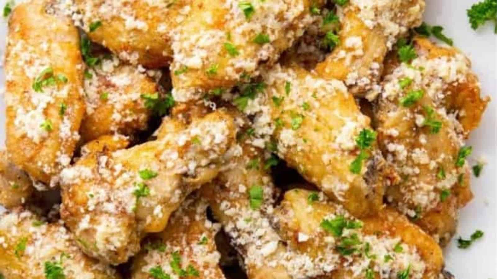 Close-up of garlic parmesan wings.