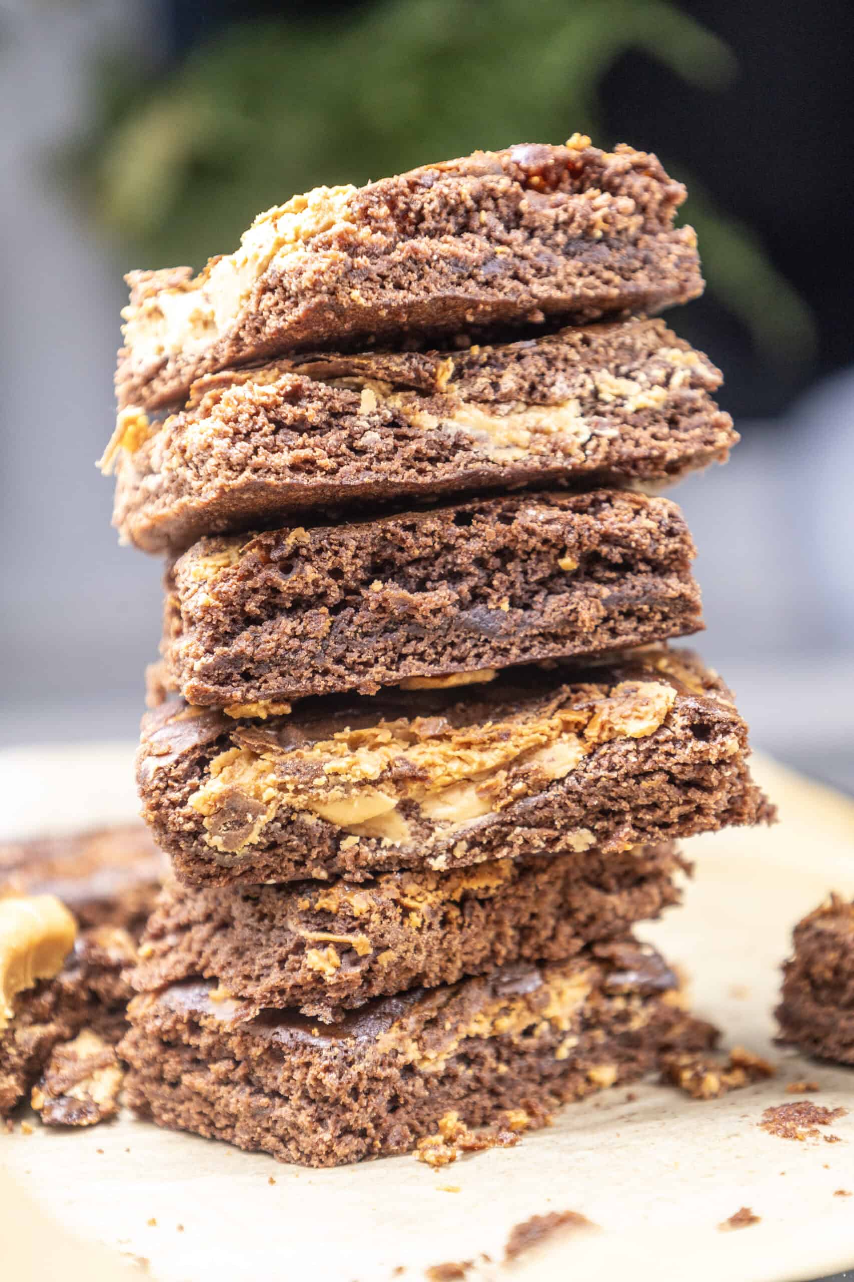 A stack of peanut butter brownies.