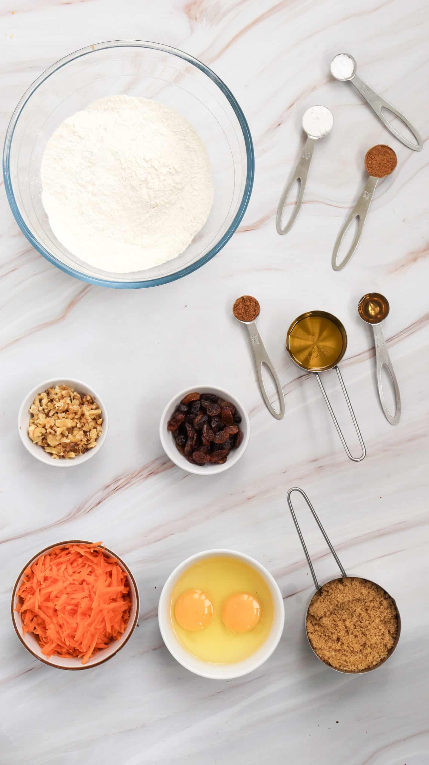 An overhead image of carrot cake muffins ingredients.