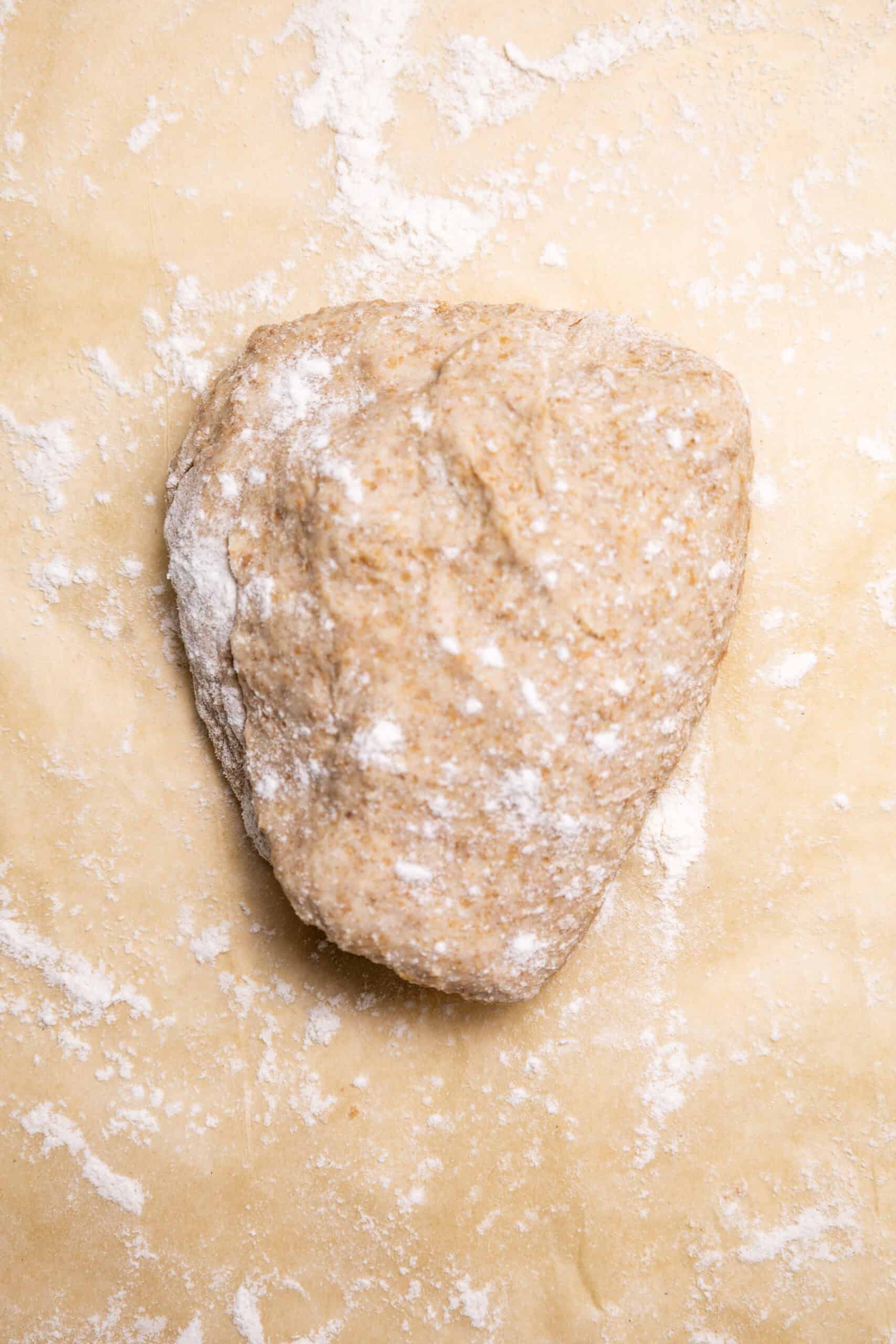 Close-up image of homemade Margherita pizza dough.