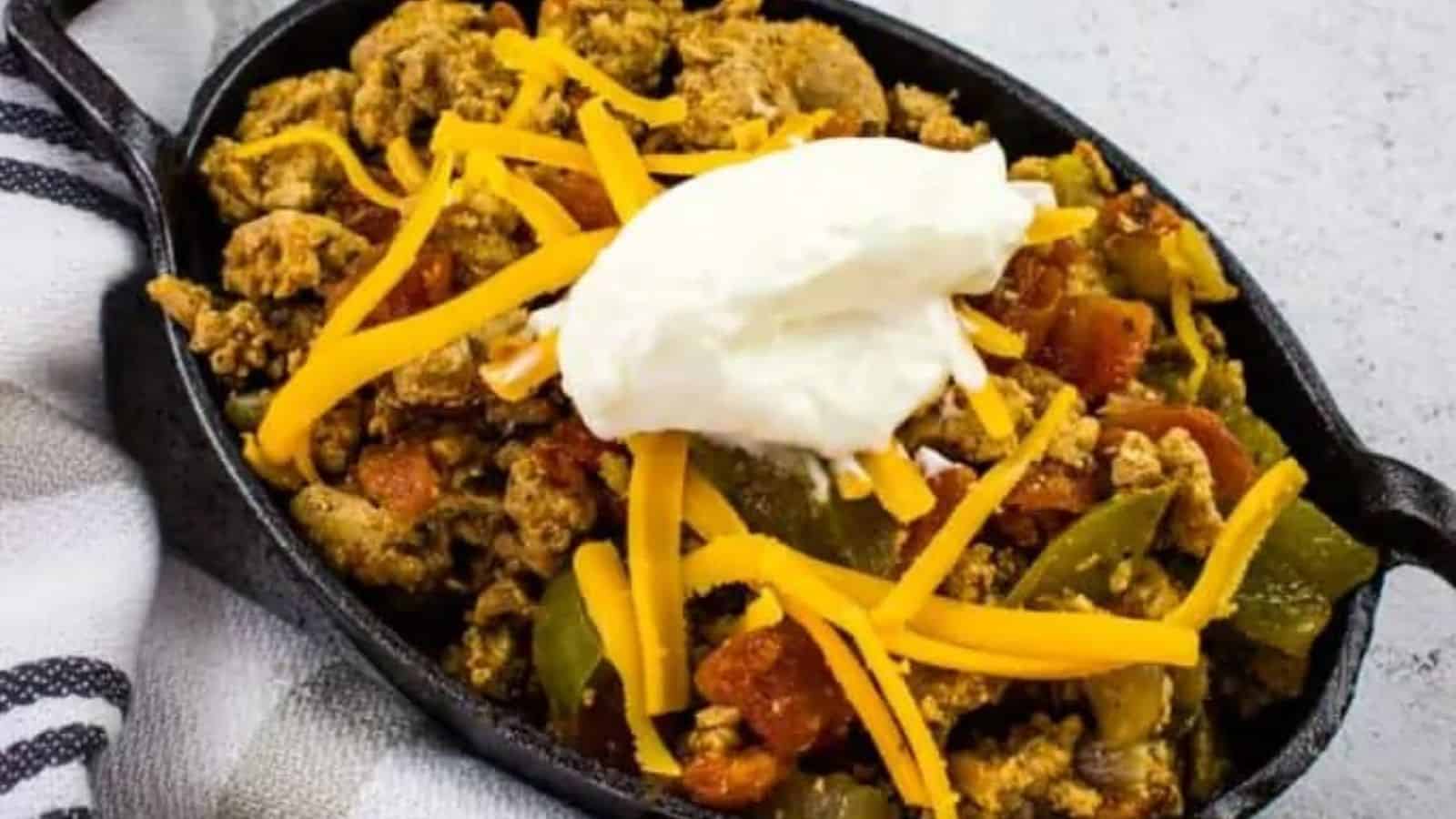 Close-up image of keto turkey chili.