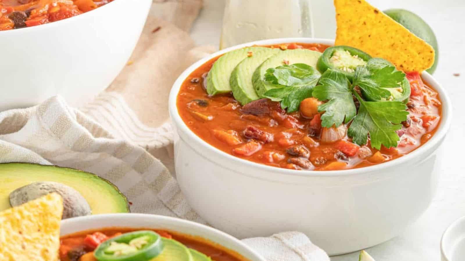 Mixed bean chili in a bowl.