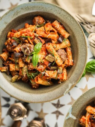 Bowls of Pasta alla Norma.