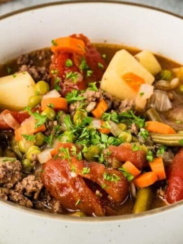 A bowl of slow cooker poor man's stew.