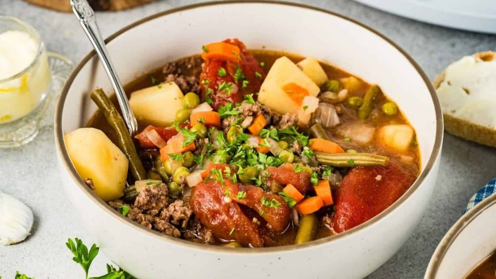 A bowl of slow cooker poor man's stew.