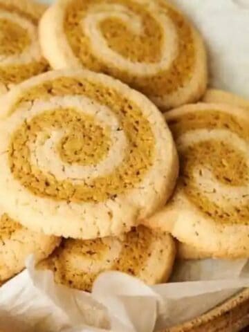 Close-up image of soft pumpkin roll cookies.