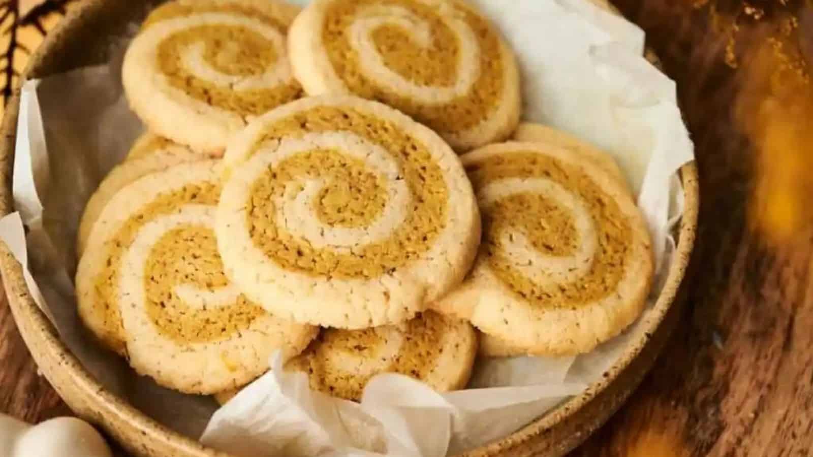 Close-up image of soft pumpkin roll cookies.