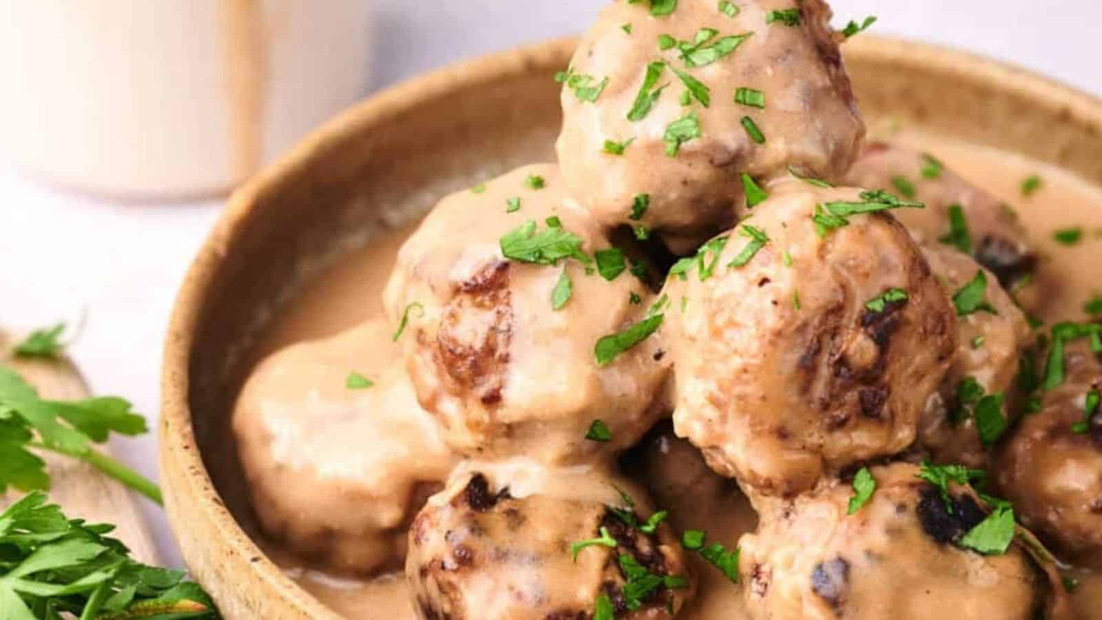 Swedish meatballs on a plate.