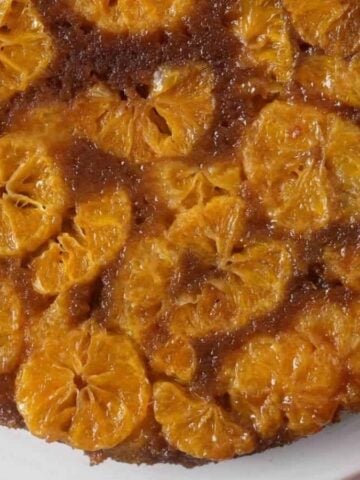 Close up of Mandarin Cake showing the perfect caramelization.
