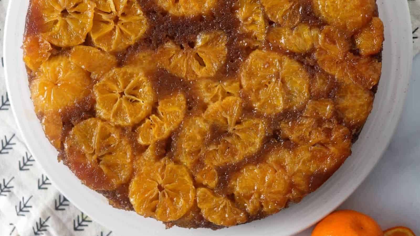 Close up of Mandarin Cake showing the perfect caramelization.