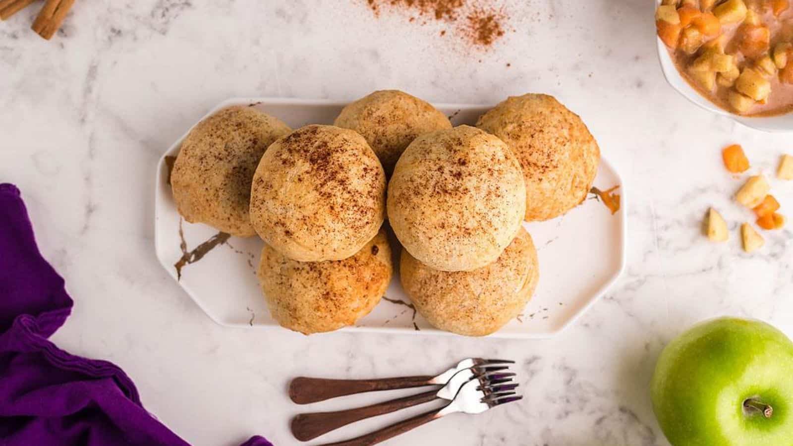 Air Fryer Apricot Apple Cinnamon Dumplings on a plate.