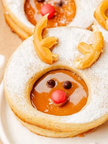 An image of Biscoff Reindeer Linzer Cookies.