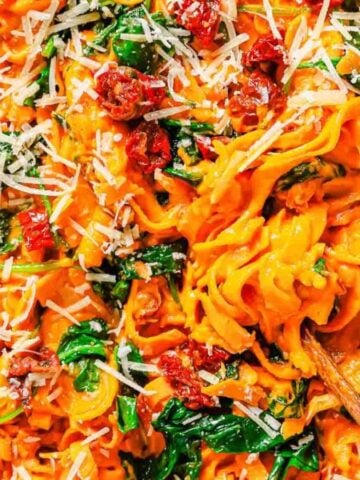 Top view of Creamy Sweet Potato Noodles.