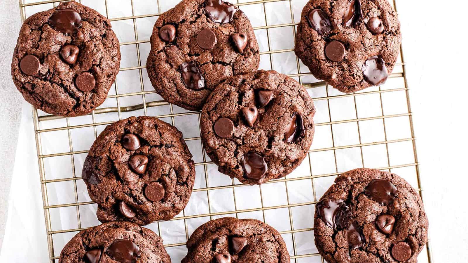 Top view of Double Chocolate Chip Cookies.