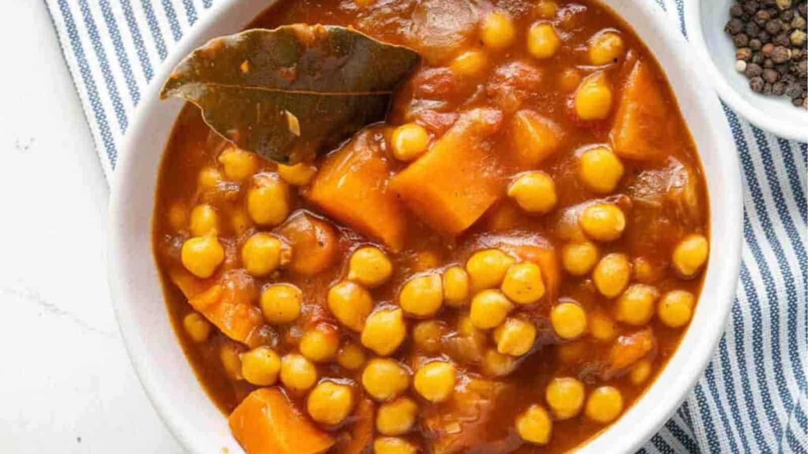 Overhead image of chickpea and sweet potato stew.