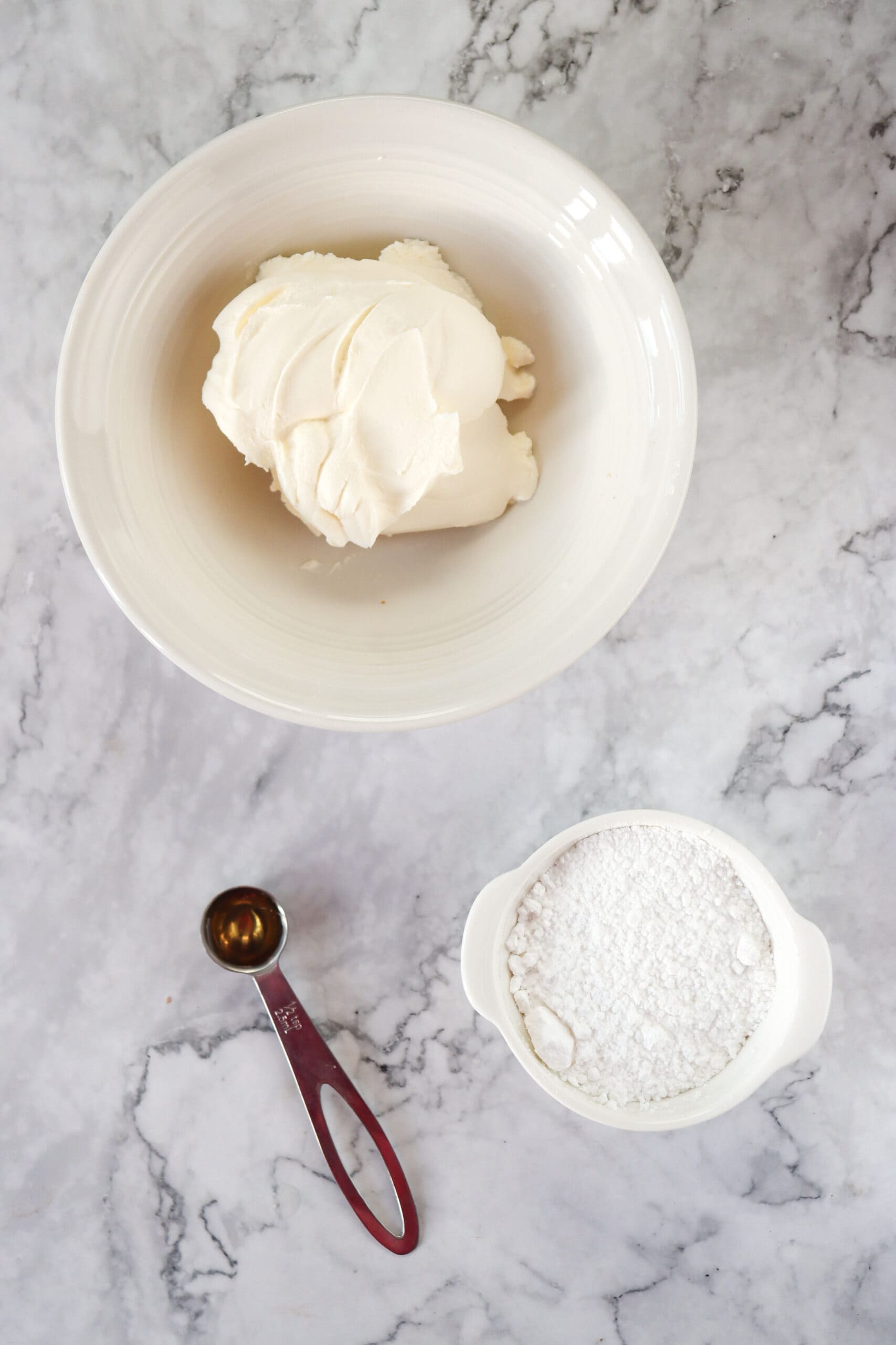 Overhead view of glaze ingredients.