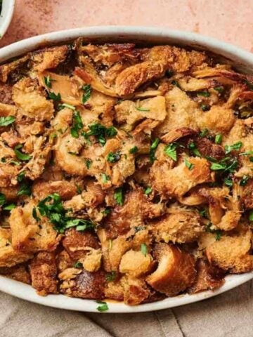 Top view of Leftover Thanksgiving Casserole.
