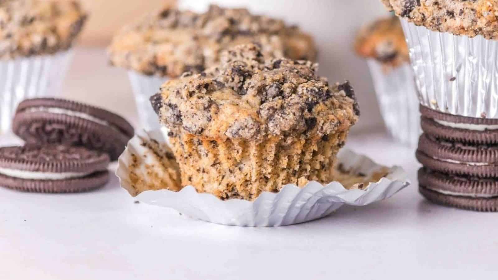 Close-up image of oreo muffins.