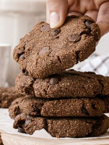 A stack of Vegan Chocolate Cookies.