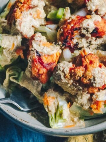 A bowl of BBQ Roasted Cauliflower Salad.