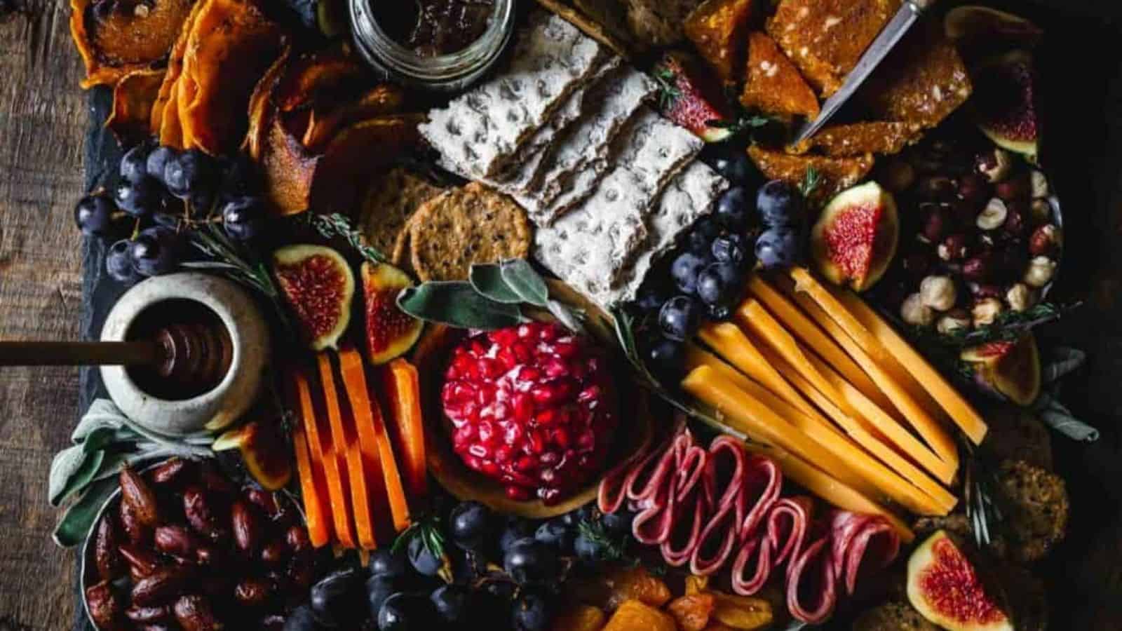 Overhead image of fall charcuterie board.