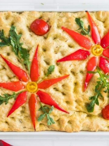 Overhead image of Poinsettia Focaccia bread.