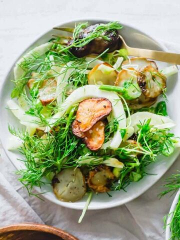 A plate of Roasted Sunchoke Salad.