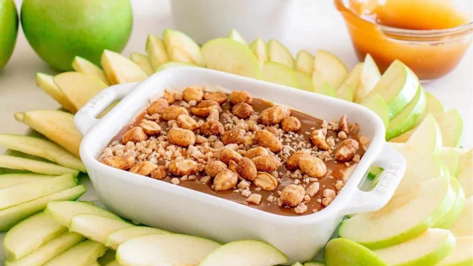 Close-up image if caramel apple dip.