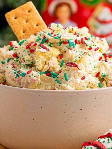 A bowl of Christmas Tree Cake Dip.