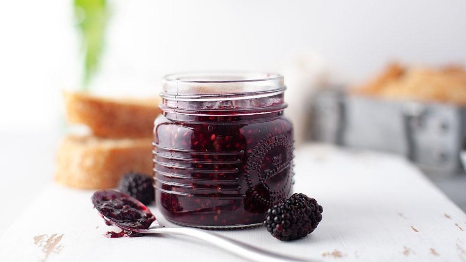 Summer mixed berry jam in a jar.