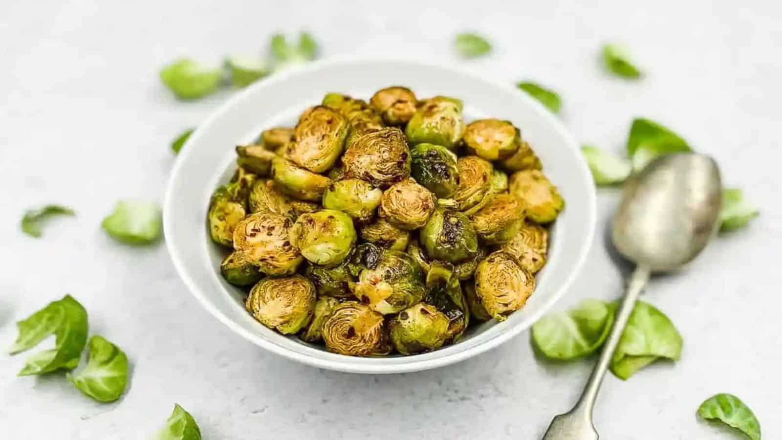 A bowl of Honey Sriracha Brussels Sprouts.