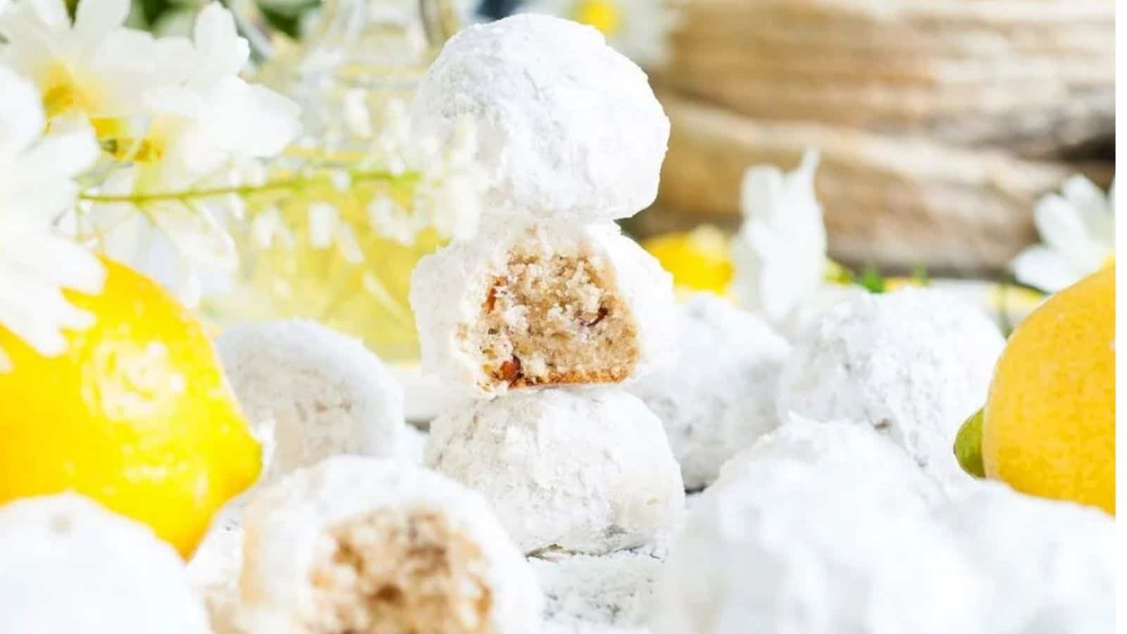Close-up image of limoncello italian wedding cookies.