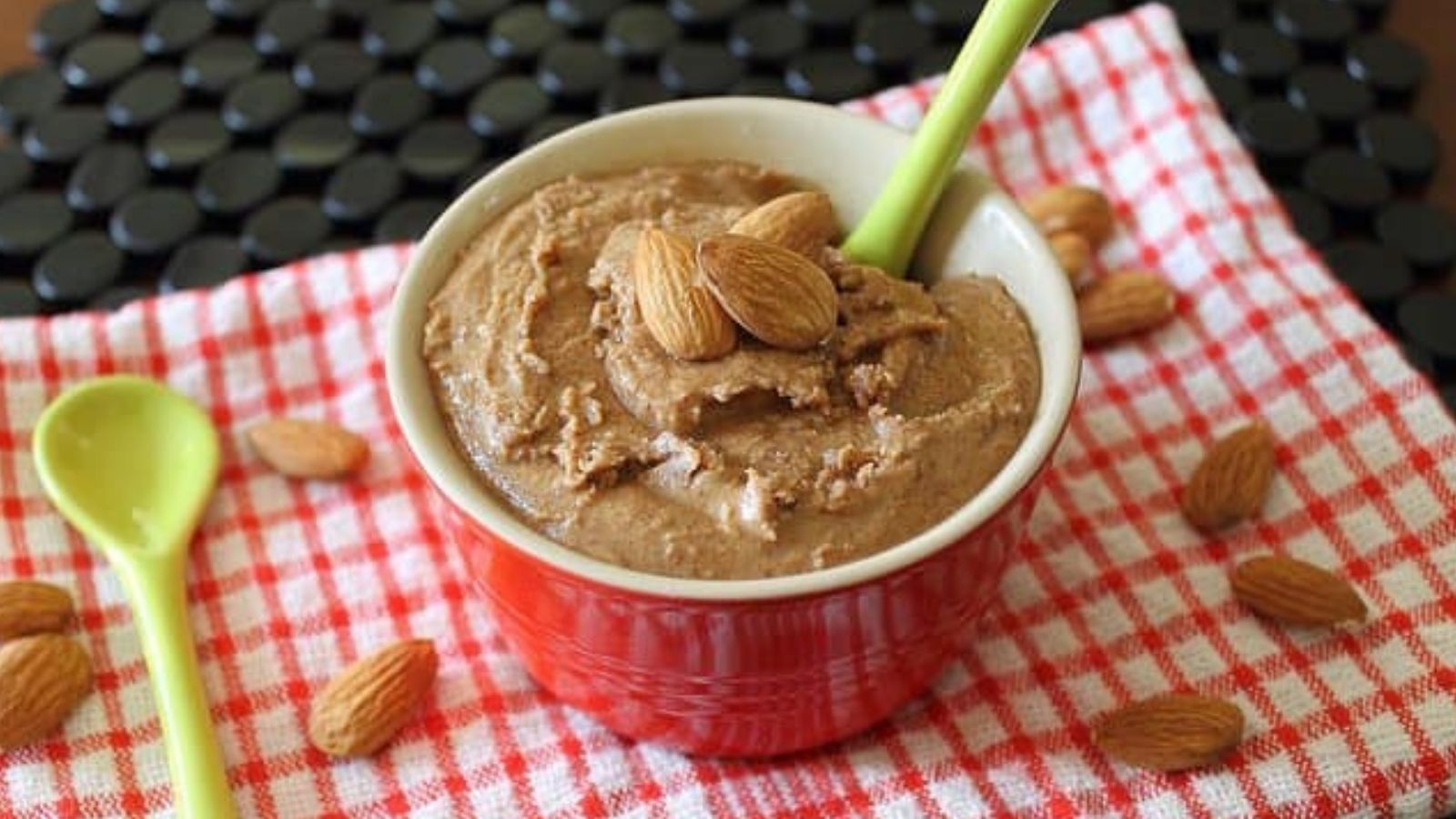 Close-up image of maple cinnamon almond butter.