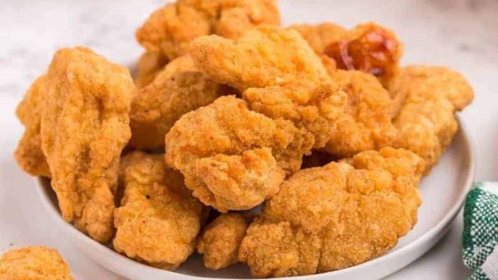 A plate of Popcorn Chicken from the Air Fryer.