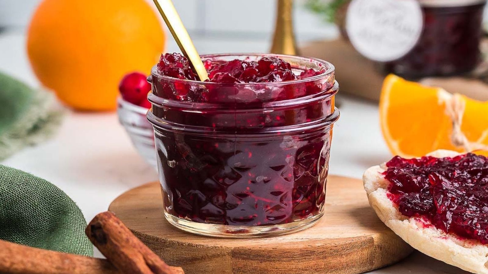 A jar of spiced cranberry orange jam.