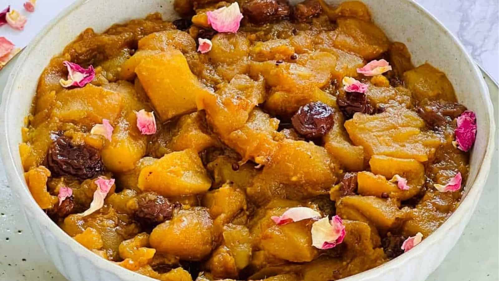 Close-up image of apple chutney in a bowl.