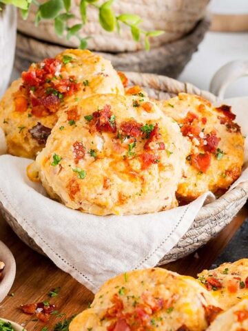 Cheddar Bacon Scones on a basket.