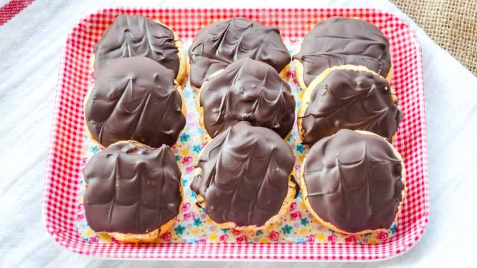 Jaffa cakes on a tray.