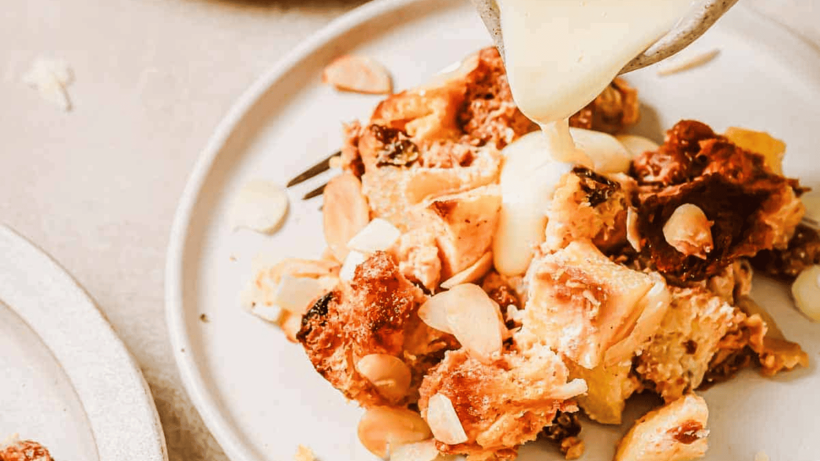 Panettone Bread Pudding with cream.