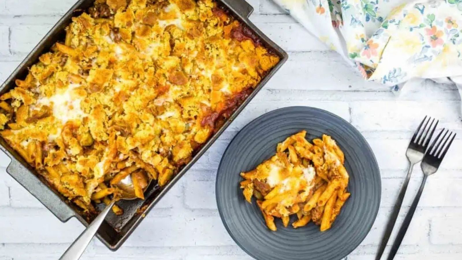 Overhead image of sloppy joe casserole.