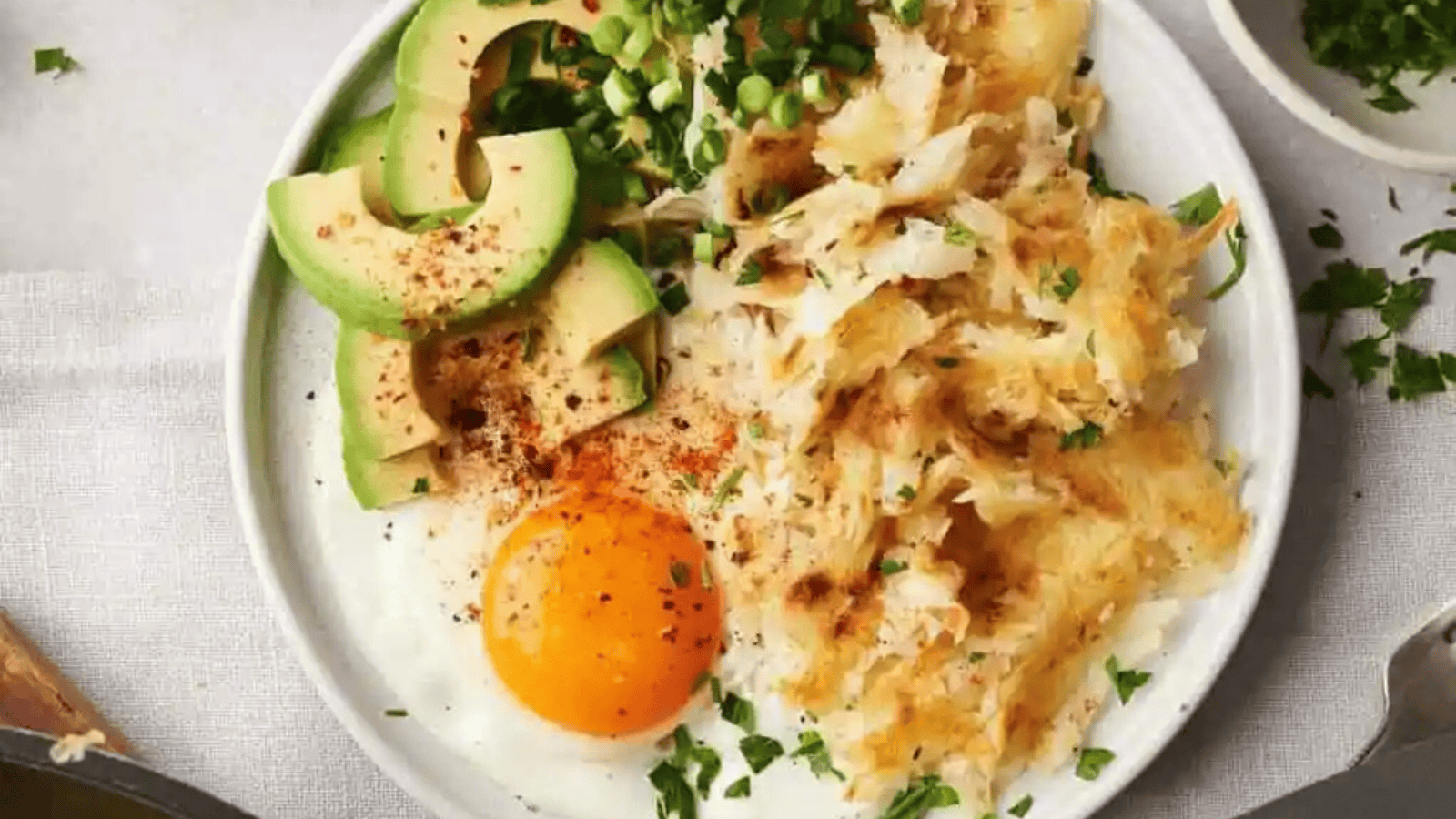 Homemade Crispy Hash Browns with eggs.